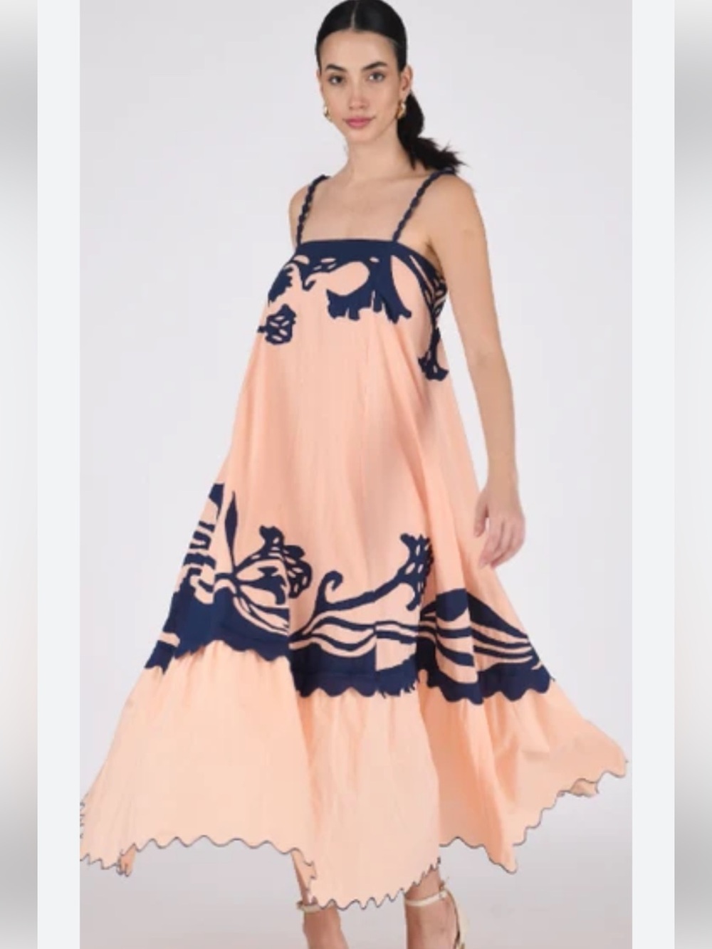 NWOT Ash and Eden Vera Maxi Dress Pale peach and blue appliqué size small